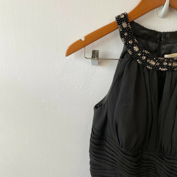 Eliza J Dress Women’s 6 Embellished Tiered Chiffon Halter Gown Black Rhinestones - Picture 2 of 12